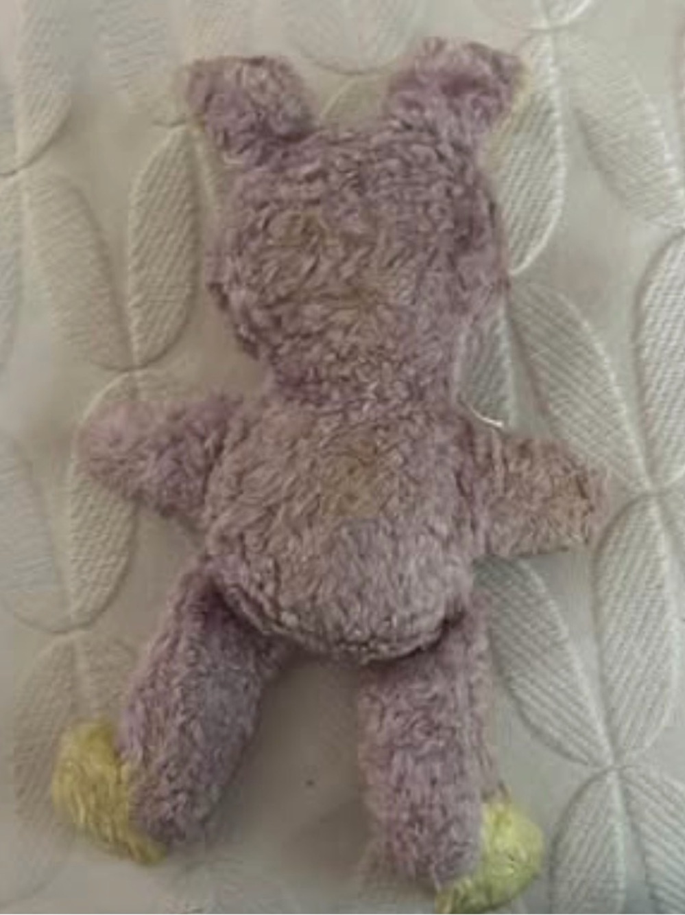 Vintage Plush Bunny Rabbit Doll in Lavender with Yellow Ears. Rubber face. - Picture 3 of 5